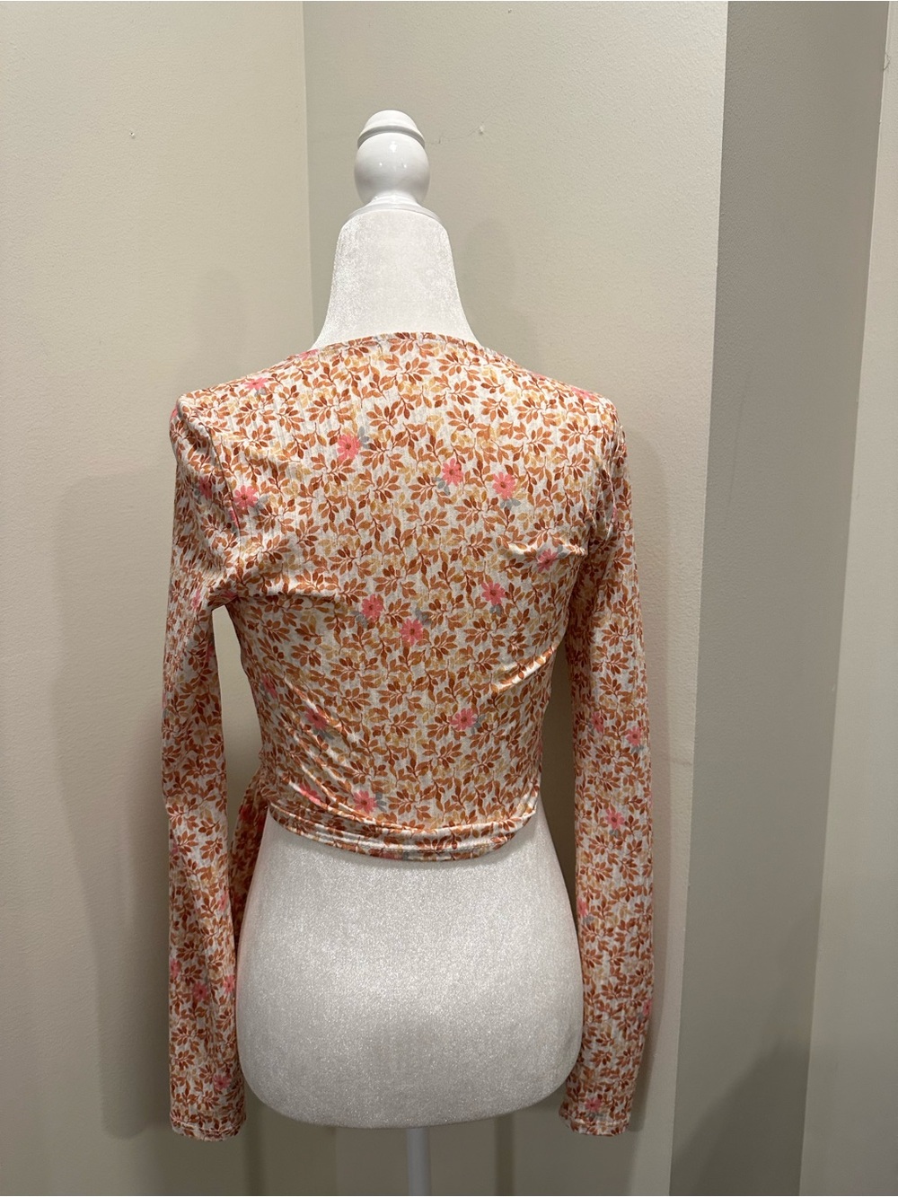 Antistar Floral Ribbed Wrap Crop Top Long Sleeve Tie Waist Small - Picture 8 of 10